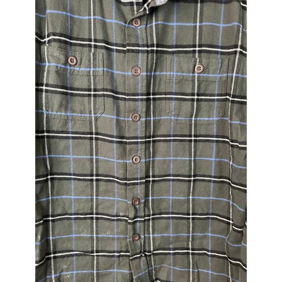 Men’s Wrangler Green Blue Plaid Long Sleeve Button Down Flannel Size Large - Picture 5 of 7